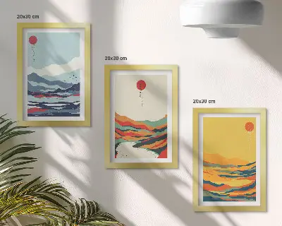 Bilderwand mit farbenfrohen abstrakten Berg- und Flusslandschaften