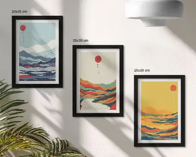 Bilderwand mit farbenfrohen abstrakten Berg- und Flusslandschaften