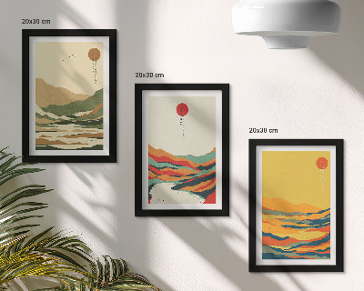 Fotowand Farbenfrohe Muster von Bergen und Flüssen im Japandi-Stil