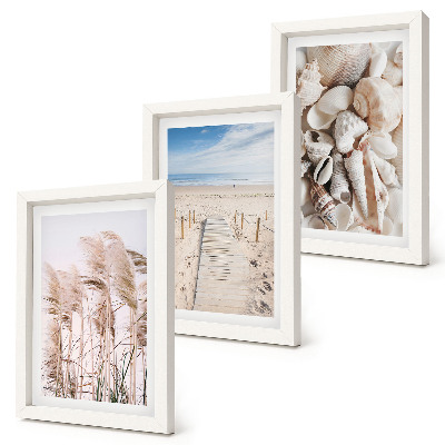 Bilderset mit rahmen Sandstrand mit Muscheln und Seegras
