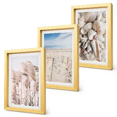Bilderset Sandstrand mit Muscheln und Seegras mit Rahmen