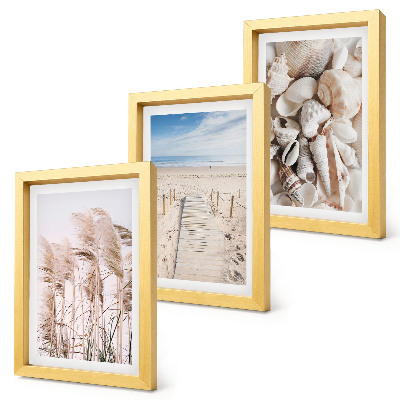 Bilderset mit rahmen Sandstrand mit Muscheln und Seegras