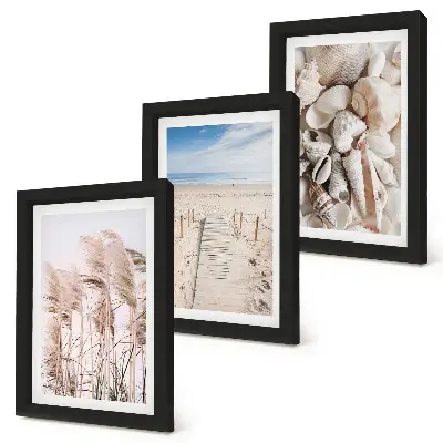 Bilderset Sandstrand mit Muscheln und Seegras mit Rahmen