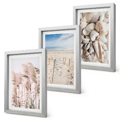 Bilderset Sandstrand mit Muscheln und Seegras mit Rahmen