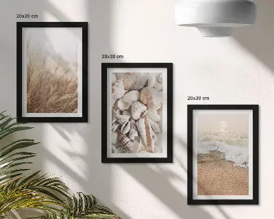 Bilderwand mit Strandmotiven, Muscheln und Meereswellen