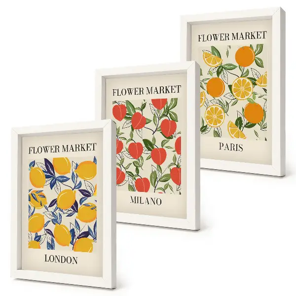 Blumenposter-Set mit Rahmen Motive aus London, Mailand und Paris