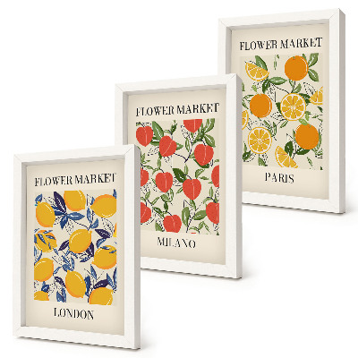 Bilderset mit rahmen Blumenposter in London, Mailand und Paris