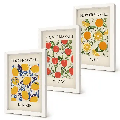 Blumenposter-Set mit Rahmen Motive aus London, Mailand und Paris