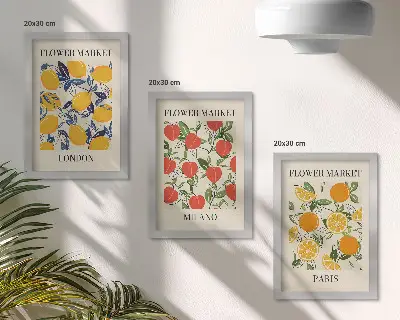 Blumenposter-Set mit Rahmen Motive aus London, Mailand und Paris