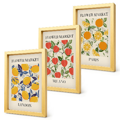 Bilderset mit rahmen Blumenposter in London, Mailand und Paris