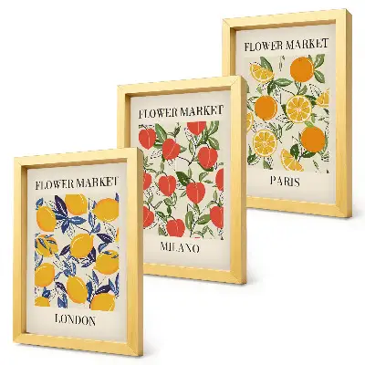 Blumenposter-Set mit Rahmen Motive aus London, Mailand und Paris