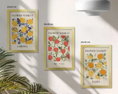 Blumenposter-Set mit Rahmen Motive aus London, Mailand und Paris