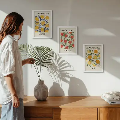 Blumenposter-Set mit Rahmen Motive aus London, Mailand und Paris