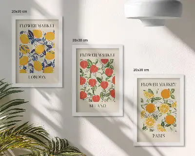 Blumenposter-Set mit Rahmen Motive aus London, Mailand und Paris