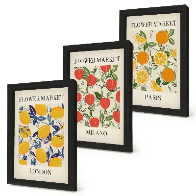 Blumenposter-Set mit Rahmen Motive aus London, Mailand und Paris