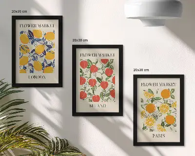 Blumenposter-Set mit Rahmen Motive aus London, Mailand und Paris