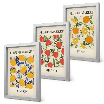 Bilderset mit rahmen Blumenposter in London, Mailand und Paris