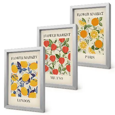 Blumenposter-Set mit Rahmen Motive aus London, Mailand und Paris