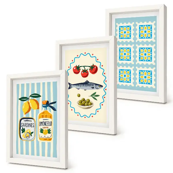 Fotowand mit Küchenillustrationen im mediterranen Stil