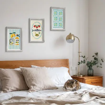 Fotowand mit Küchenillustrationen im mediterranen Stil