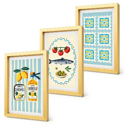 Fotowand mit Küchenillustrationen im mediterranen Stil