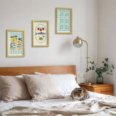Fotowand mit Küchenillustrationen im mediterranen Stil