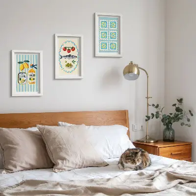 Fotowand mit Küchenillustrationen im mediterranen Stil