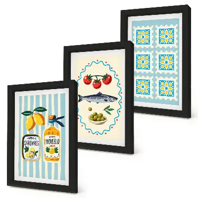 Fotowand mit Küchenillustrationen im mediterranen Stil