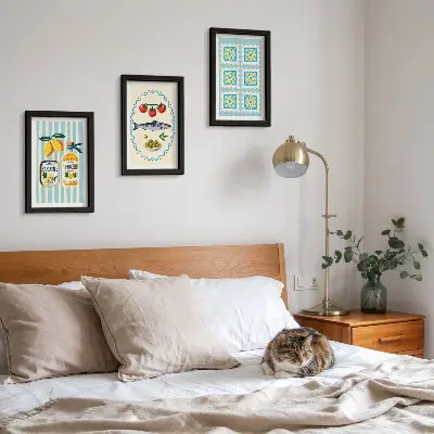 Fotowand mit Küchenillustrationen im mediterranen Stil