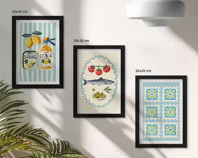 Fotowand mit Küchenillustrationen im mediterranen Stil