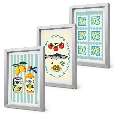 Fotowand mit Küchenillustrationen im mediterranen Stil