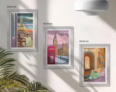 Retro-Stadtansichten von Paris, London und Frankreich bilderset mit Rahmen