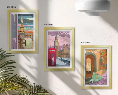 Retro-Stadtansichten von Paris, London und Frankreich bilderset mit Rahmen