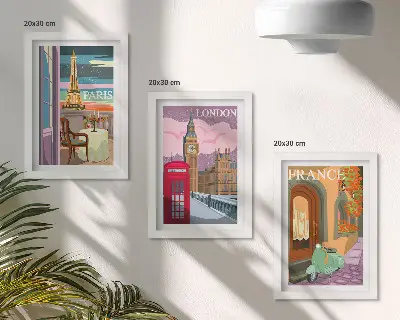 Retro-Stadtansichten von Paris, London und Frankreich bilderset mit Rahmen