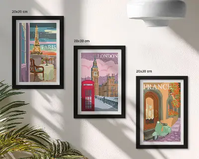Retro-Stadtansichten von Paris, London und Frankreich bilderset mit Rahmen