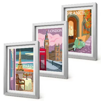 Retro-Stadtansichten von Paris, London und Frankreich bilderset mit Rahmen