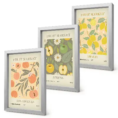 Bilderwand mit Fruchtpostermustern im Retro-Stil