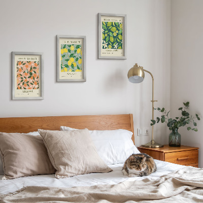 Bilderwand Fruchtige Muster mit Zitrusfrüchten und Vintage-Blumen