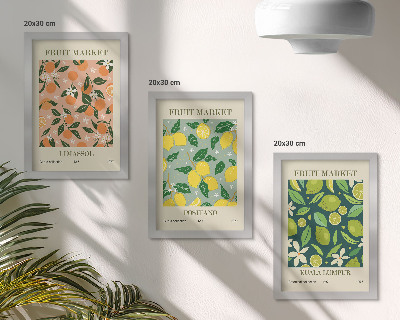 Bilderwand Fruchtige Muster mit Zitrusfrüchten und Vintage-Blumen