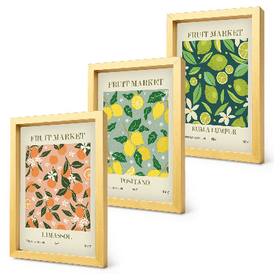 Bilderwand Fruchtige Muster mit Zitrusfrüchten und Vintage-Blumen