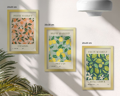 Bilderwand Fruchtige Muster mit Zitrusfrüchten und Vintage-Blumen