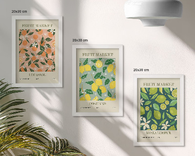 Bilderwand Fruchtige Muster mit Zitrusfrüchten und Vintage-Blumen