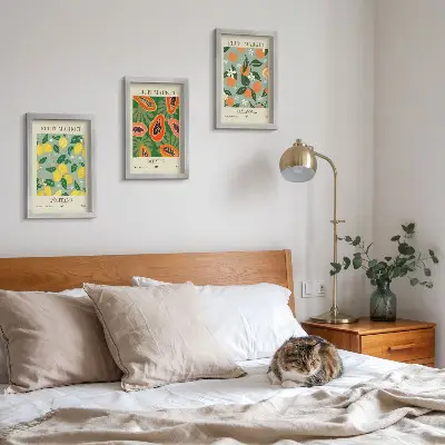 Obstposter mit Zitronen Papayas Mandarinen und Blumen bilderset mit rahmen