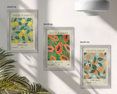 Bilderset mit rahmen Obstposter Zitronen Papayas Mandarinen Blumen