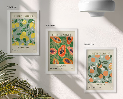 Bilderset mit rahmen Obstposter Zitronen Papayas Mandarinen Blumen