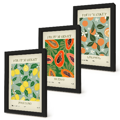 Bilderset mit rahmen Obstposter Zitronen Papayas Mandarinen Blumen