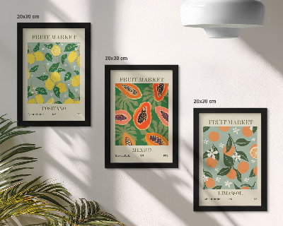Bilderset mit rahmen Obstposter Zitronen Papayas Mandarinen Blumen