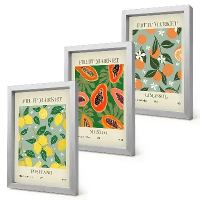 Obstposter mit Zitronen Papayas Mandarinen und Blumen bilderset mit rahmen