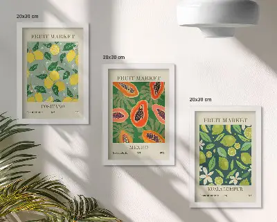 Fotowand mit fruchtigen Mustern aus Zitronen, Papayas und Limetten