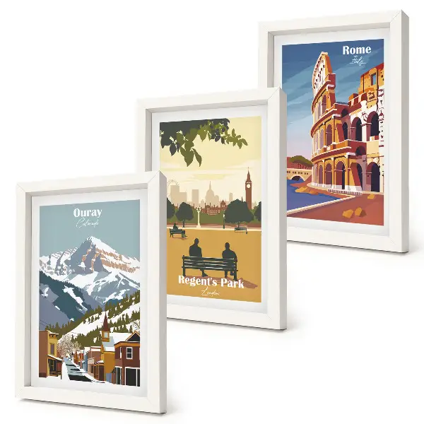 Bilderwand mit Motiven aus dem Ouray Park in London und dem Kolosseum in Rom